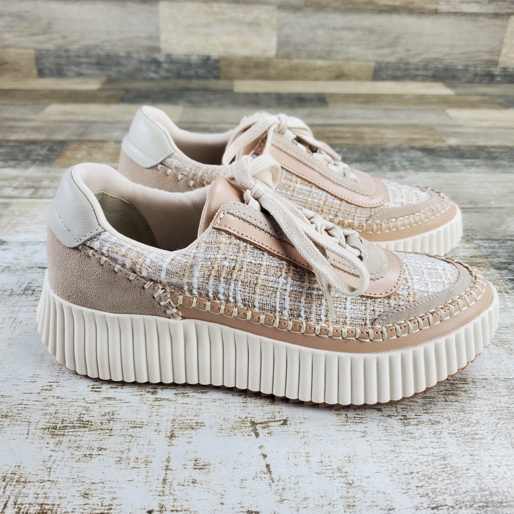 Dolce Vita Dolen Womens Shoes Sz 8.5 Ivory Multi Knit Lace Up Platform Sneakers